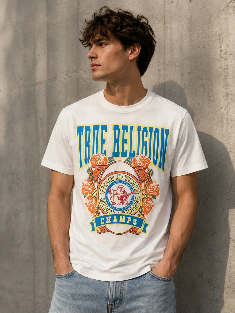 True Religion Men's White Graphic Logo Tee